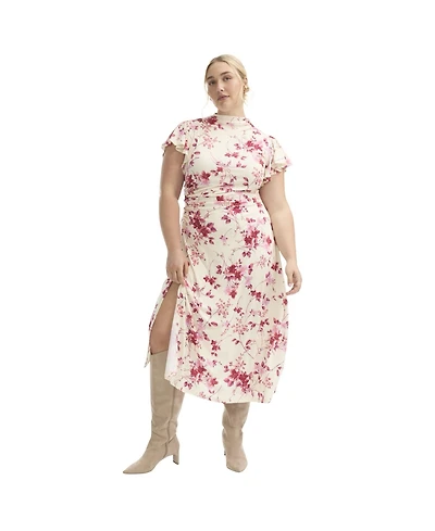 June + Vie Women's Plus Gathered Front Midi Dress