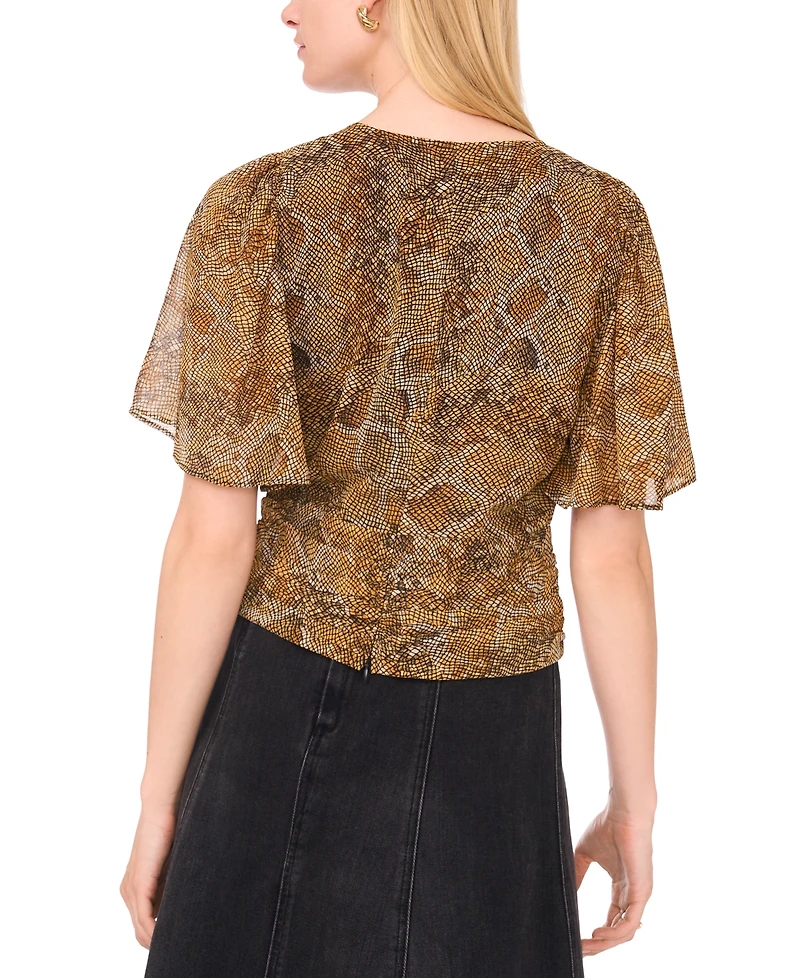 1.state Women's Flutter Center Front V-Neck Shirring Shirt