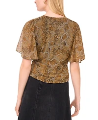 1.state Women's Flutter Center Front V-Neck Shirring Shirt