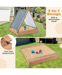 49 x 48 Inch Kids Wooden Sandbox with Cover and 2 Bench Seats