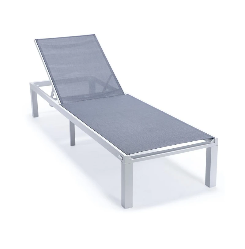 LeisureMod Marlin Patio Chaise Lounge Chair With White Aluminum Frame