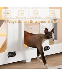 Casainc 47.25" Large Cat Litter Box Enclosure with Led Light, Hidden Litter Box Furniture, Cat House with Stairs and Cat Scratching Post