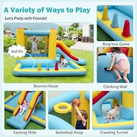 Inflatable Bounce House 7-in-1 Bouncy Castle with Slide and Tunnel, 550W Blower