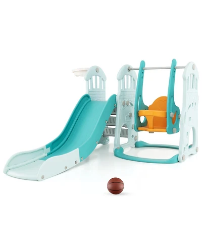 Toddler Slide and Swing Set with Extra-Long Slide, Height Adjustable Swing, Basketball Hoop, and Climber