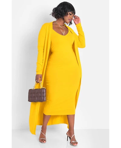 Rebdolls Plus Size A Lot To Love V-Neck Midi Dress & Cardigan Set
