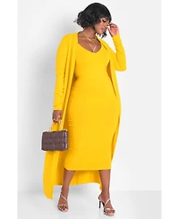 Rebdolls Plus Size A Lot To Love V-Neck Midi Dress & Cardigan Set