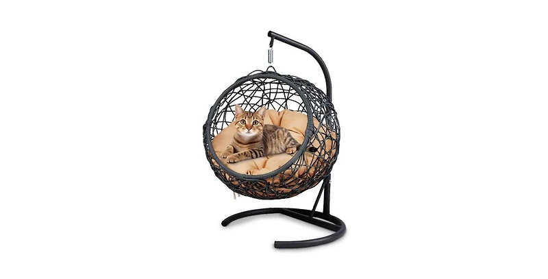 Yellow Cat Swing Bed with Stand and Cushion Indoor Outdoor Hammock for Pets