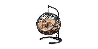 Yellow Cat Swing Bed with Stand and Cushion Indoor Outdoor Hammock for Pets