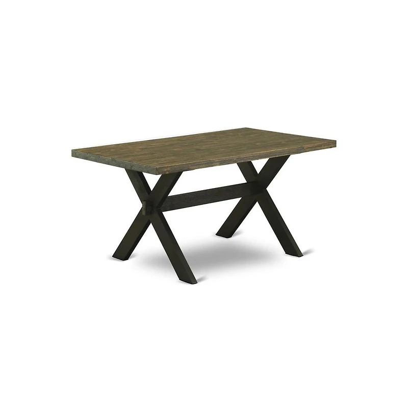 East West Furniture 7-Pc Modern Dining Table Set- 6 Dining Padded Chairs with Black Linen Fabric Seat and Stylish Chair Back