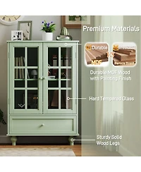 Casainc Storage Cabinet with Double Glass Doors and Drawer