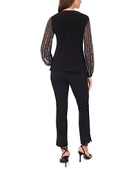 Msk Women's V-Neck Beaded Sleeve Top