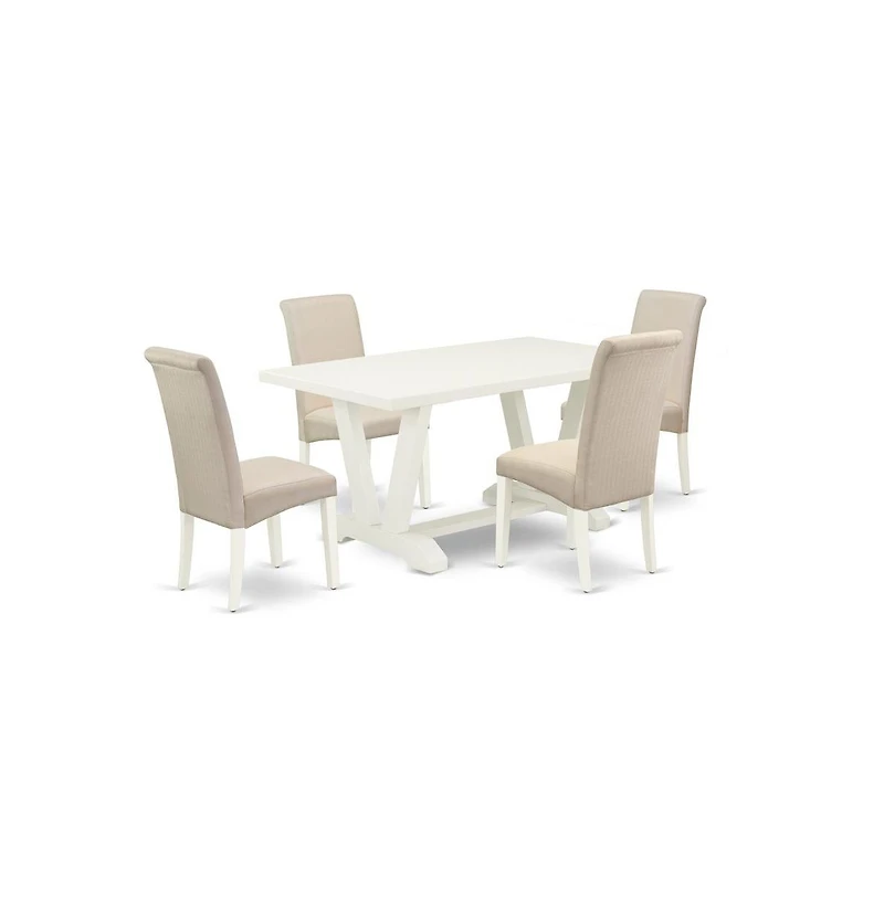 East West Furniture 5-Piece rectangular Dinette Set Included 4 Parson Chairs Upholstered Seat and High Curved Back and Rectangular Dining Room Table w