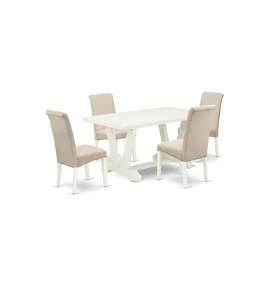 East West Furniture 5-Piece rectangular Dinette Set Included 4 Parson Chairs Upholstered Seat and High Curved Back and Rectangular Dining Room Table w