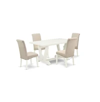 East West Furniture 5-Piece rectangular Dinette Set Included 4 Parson Chairs Upholstered Seat and High Curved Back and Rectangular Dining Room Table w