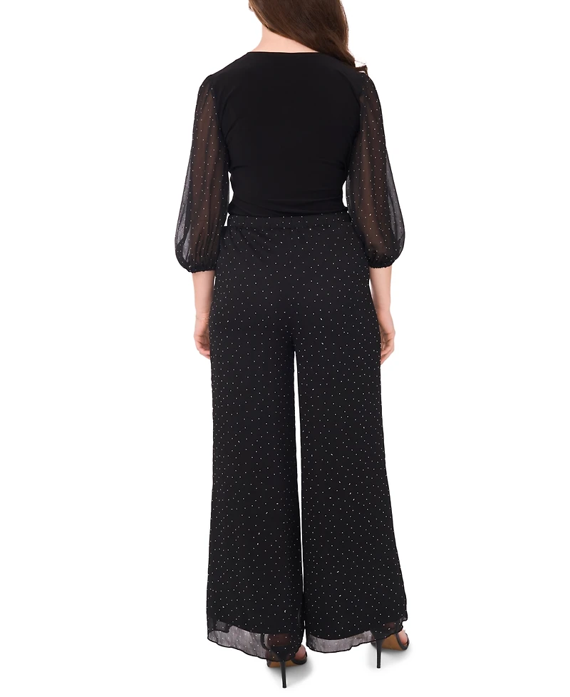 Msk Women's V-Neck Puff Sleeve Wrap Top