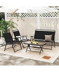 Gymax 4 Piece Outdoor Conversation Set Metal Frame Outdoor Bistro Set w/ 2 Chairs