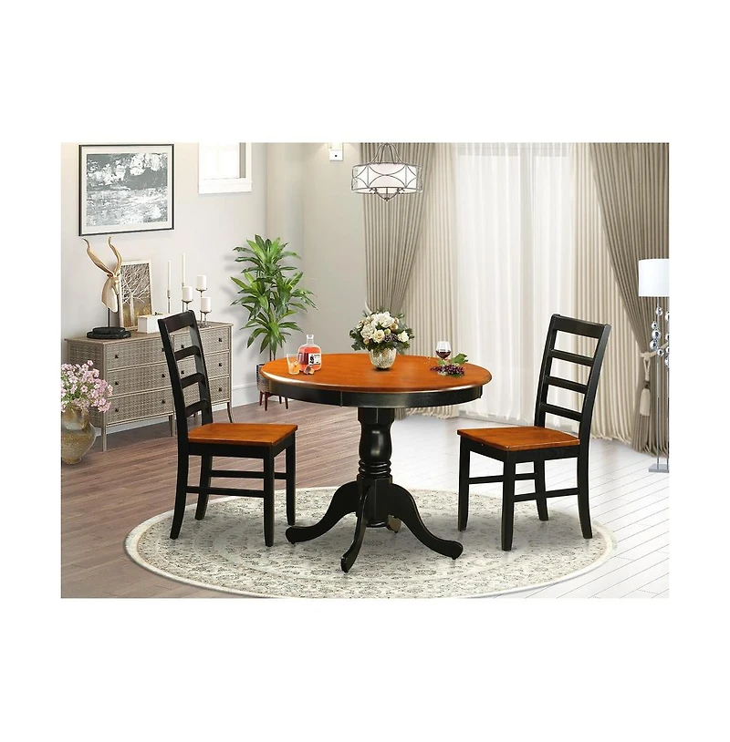 East West Furniture Dining furniture set - 3 Pcs with 2 Wooden Chairs in Black and Cherry