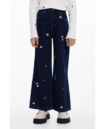Desigual Girls's Embroidered cropped wide jeans