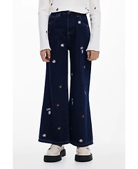 Desigual Girls's Embroidered cropped wide jeans