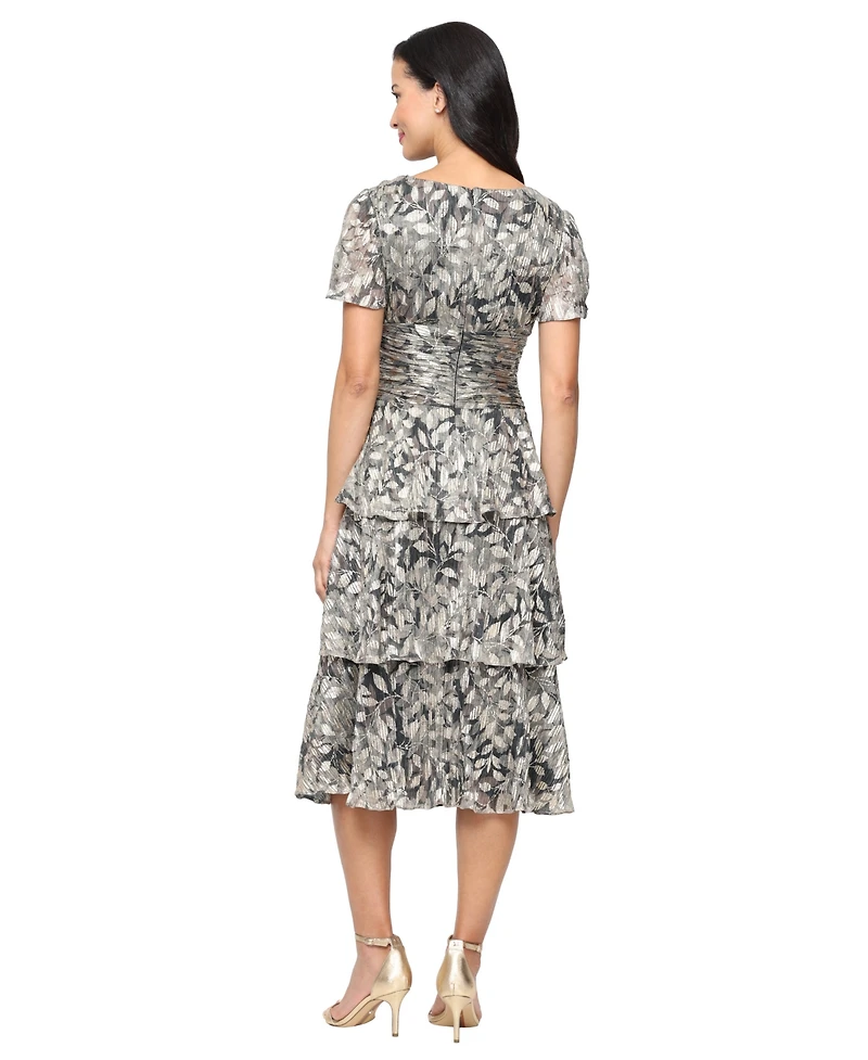 Sl Fashions Women's Tea Length Printed Lurex Midi Dress
