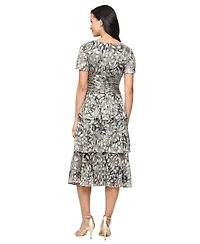 Sl Fashions Women's Tea Length Printed Lurex Midi Dress