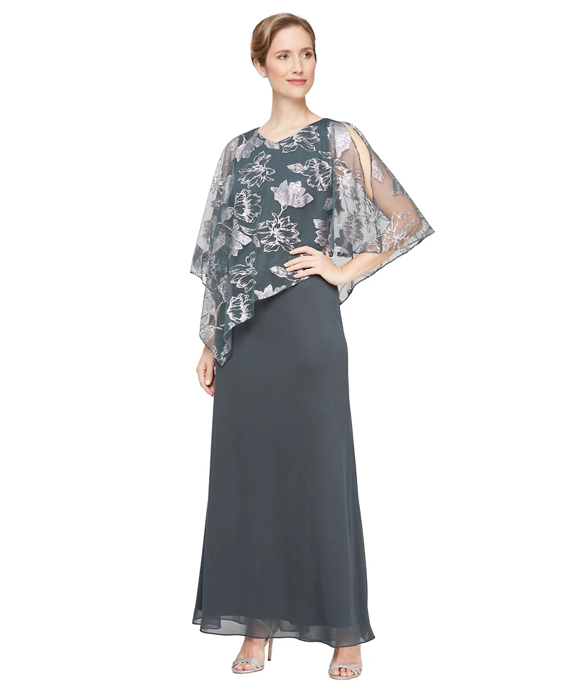 Sl Fashions Women's Novelty Asymmetric Overlay Bodice Gown