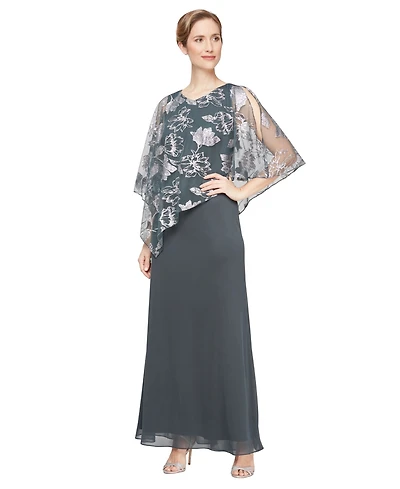 Sl Fashions Women's Novelty Asymmetric Overlay Bodice Gown