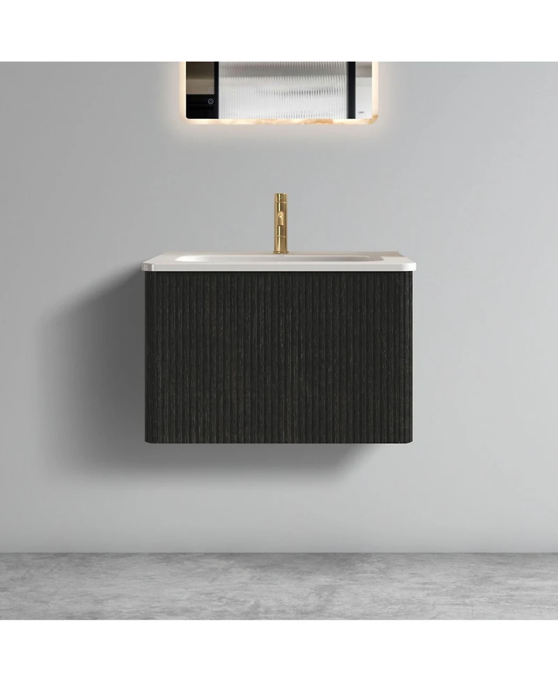 Casainc Etna 24" Wall-Mounted Vanity With Ceramic Sink and Striped Wood Grain