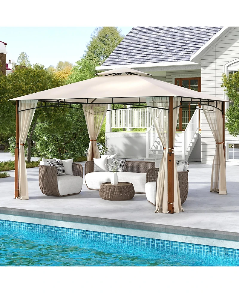 Gymax 12' x 10' Outdoor Patio Gazebo w/ Netting 2-Tier Canopy Roof Metal Frame