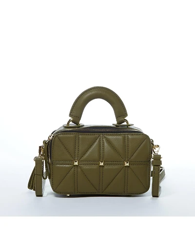 Susu Olive Green Small Crossbody Bag Pebble Leather Mini Purse with Top Handle and Adjustable Strap for Women