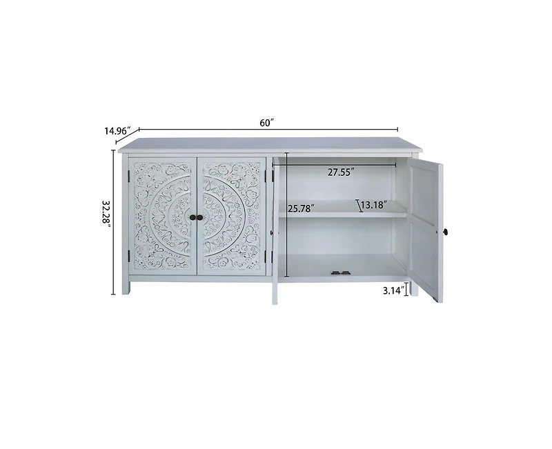 Casainc 60" White Accent Storage Cabinet with 4 Doors