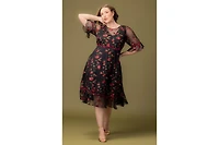Women's Plus Wildflower Embroidered Floral Mesh Cocktail Dress