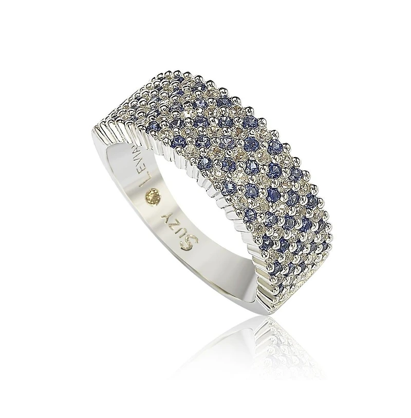 Suzy Levian New York Sterling Silver Sapphire & Created White Half Band
