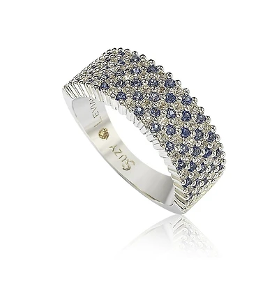 Suzy Levian New York Sterling Silver Sapphire & Created White Half Band