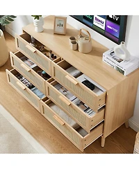 Casainc Wooden Storage Cabinet Double Dresser with rattan drawers