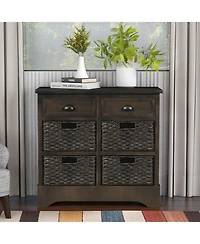 Casainc Rustic Storage Cabinet with Two Drawers and Four Classic Rattan Basket
