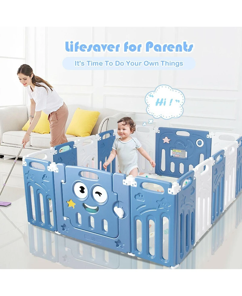 Gymax 16-Panel Foldable Baby Playpen Kids Activity Centre w/ Lock Door & Rubber Mats