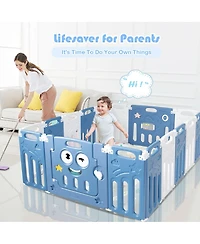 Gymax 16-Panel Foldable Baby Playpen Kids Activity Centre w/ Lock Door & Rubber Mats