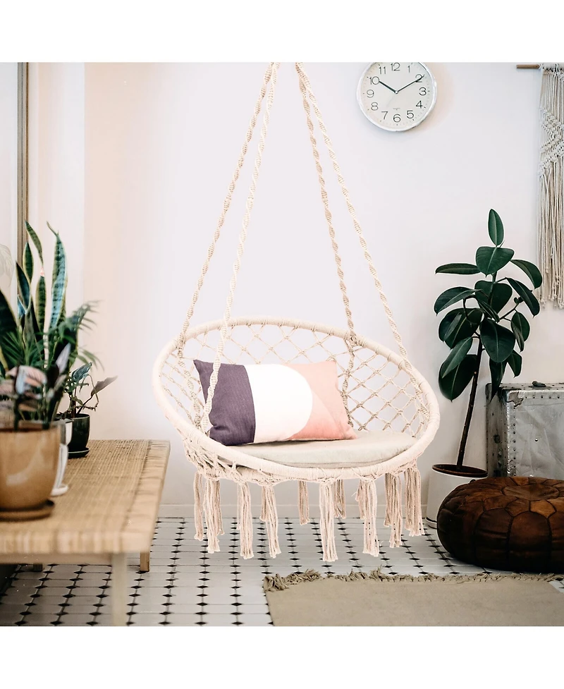 Gymax Hammock Swing Chair with Cushion Hanging Hardware Kit Indoor Outdoor