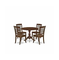 East West Furniture 5 Piece Dining Room Set Consists of 1 Drop Leaves Dining Room Table and 4 Mahogany Dining Chair with Slatted Back