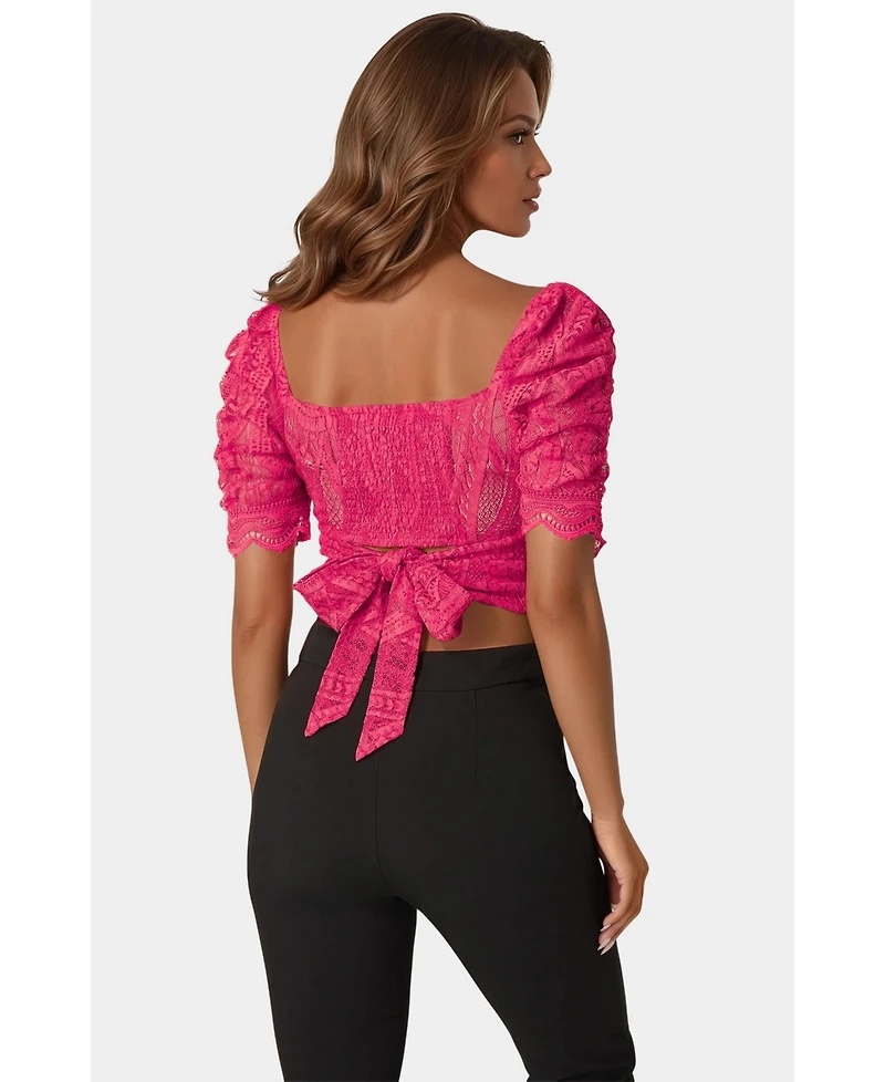 Bebe Women's Puff Sleeve Lace Top