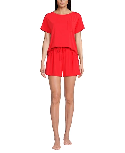 Lands' End Women's Cooling 2 Piece Pajama Set - Short Sleeve Tee and Shorts