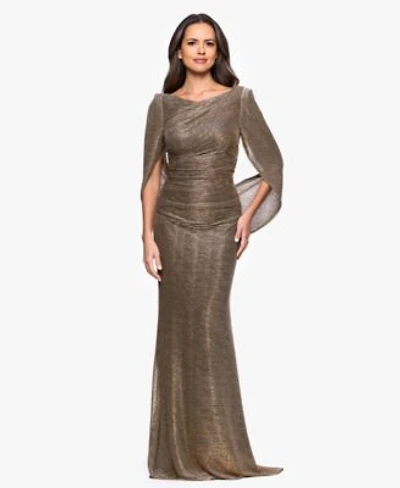 Betsy Adam Womenslong Metallic Crinkle Drape Back Boat Neck Dress