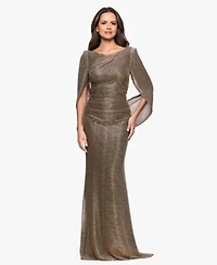 Betsy Adam Womenslong Metallic Crinkle Drape Back Boat Neck Dress