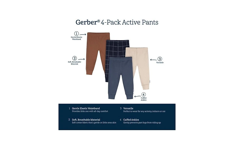Gerber Baby Boys Dark Shadow Active Pants, 4-Pack