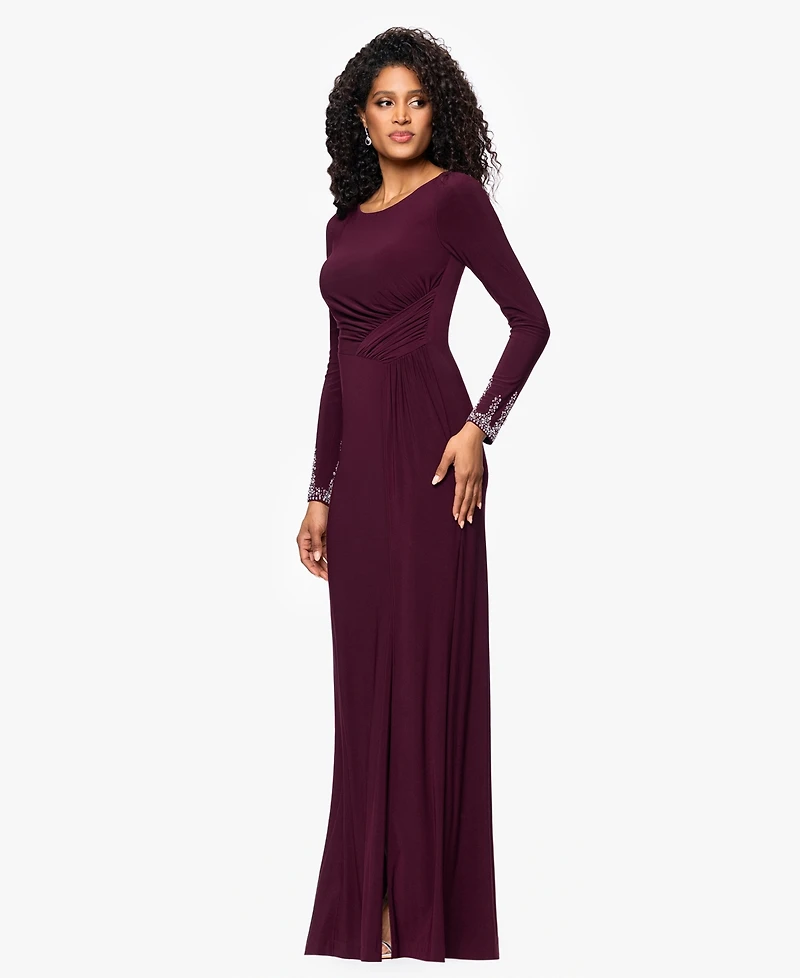 Betsy & Adam Women's Long Sleeve Beaded Cuff Dress