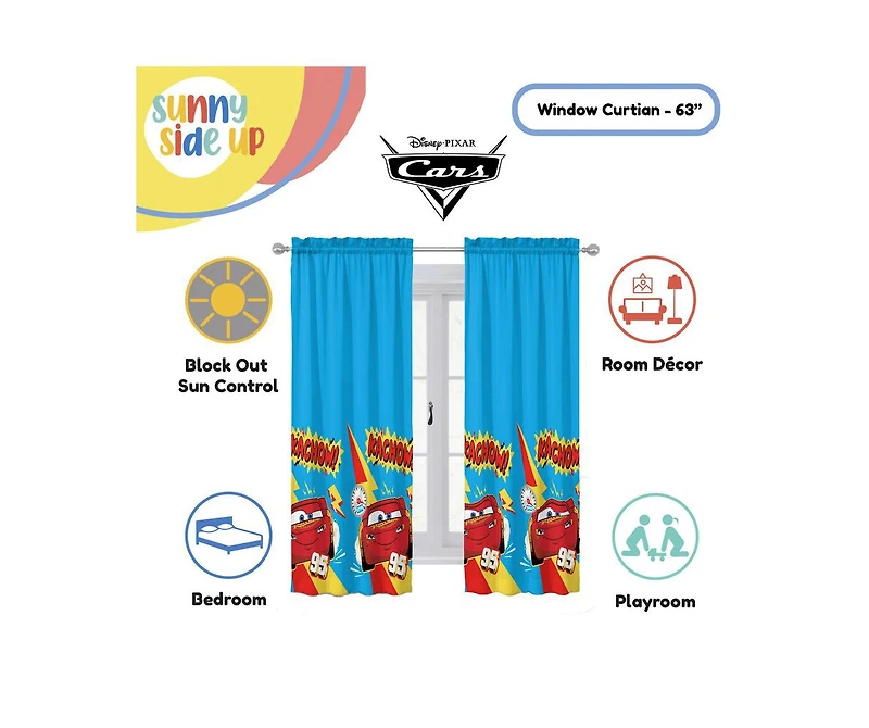 Sunny Side Up Pixar Cars Curtains for Kids Bedroom 4-Piece Drape Set Pack of 2