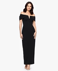 Betsy & Adam Women's Long Scuba Crepe Off-The-Shoulder Dress