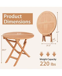 Gymax 31.5-inch Round Outdoor Folding Table Patio Solid Indonesia Teak Dining Table
