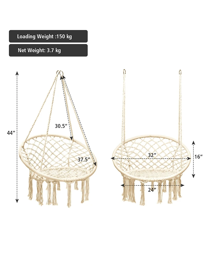 Gymax Hammock Chair Hanging Cotton Rope Macrame Swing Chair Indoor Outdoor
